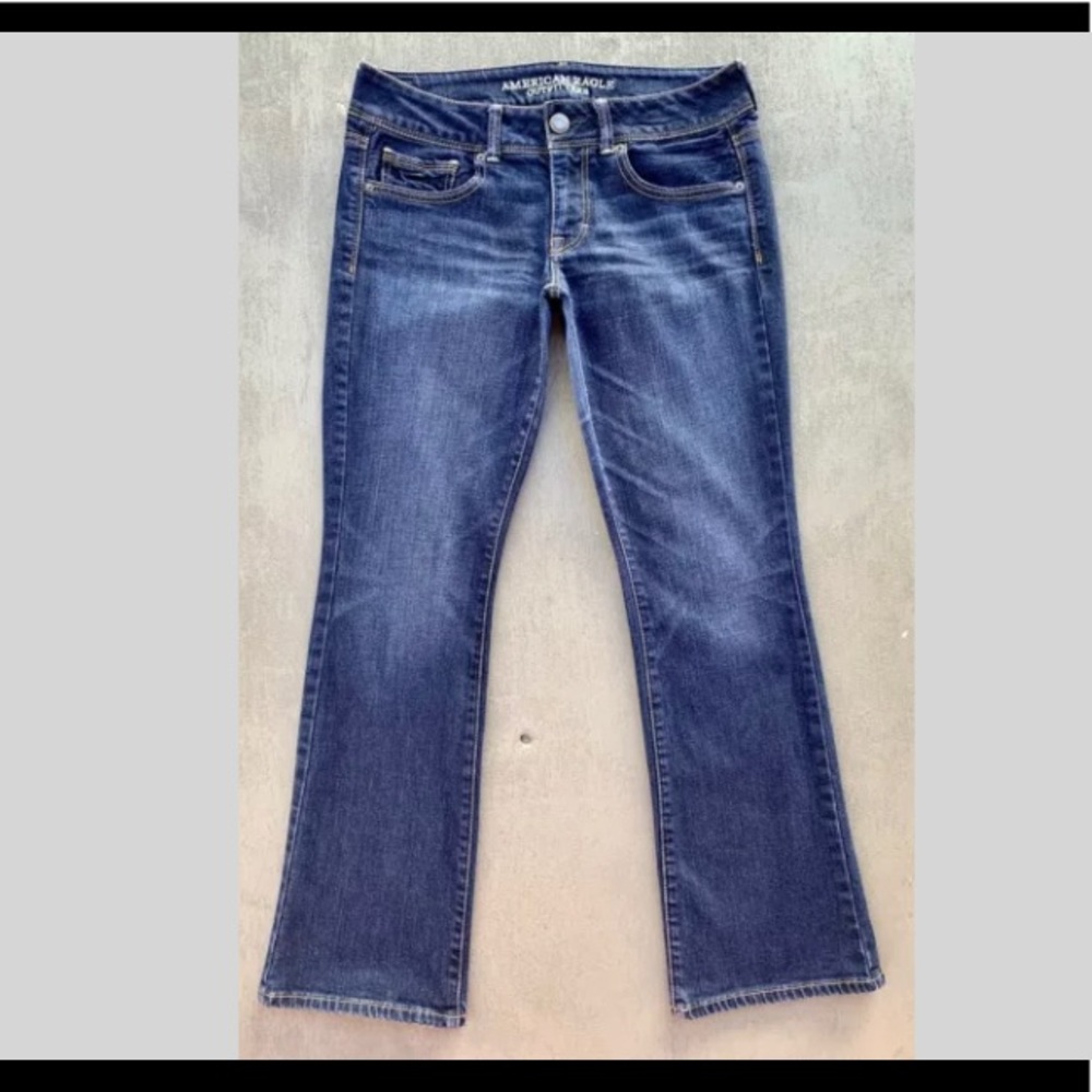 A. E. O. Antiqued Blue Stretch Kickboot Jeans